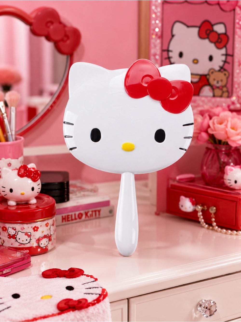 Hello Kitty Red Bow Handheld Vanity Mirror NWT